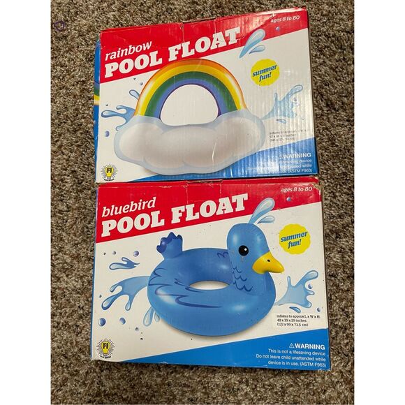Brand New Rainbow and Bluebird Pool Floats Kid Toy Summer Beach Lot of 2 - Picture 1 of 3